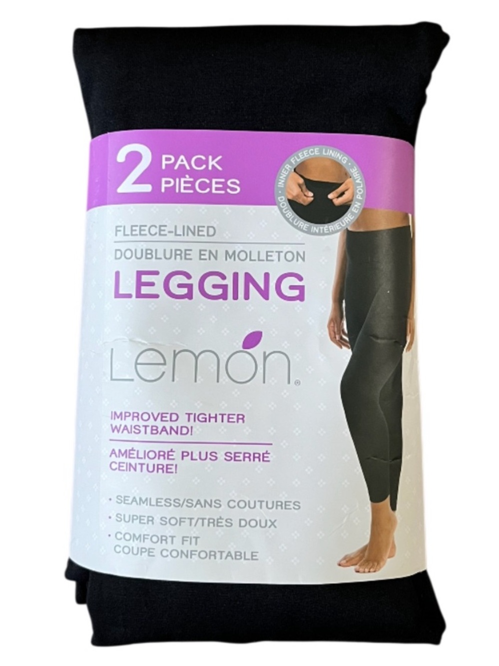 NWT Two (2) Pairs Lemon Fleece Lined Leggings Black Size XS